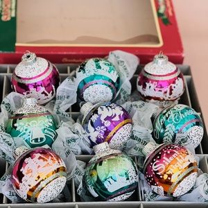 Shiny Brite Flocked Ombre 9 Glass Christmas Ornaments